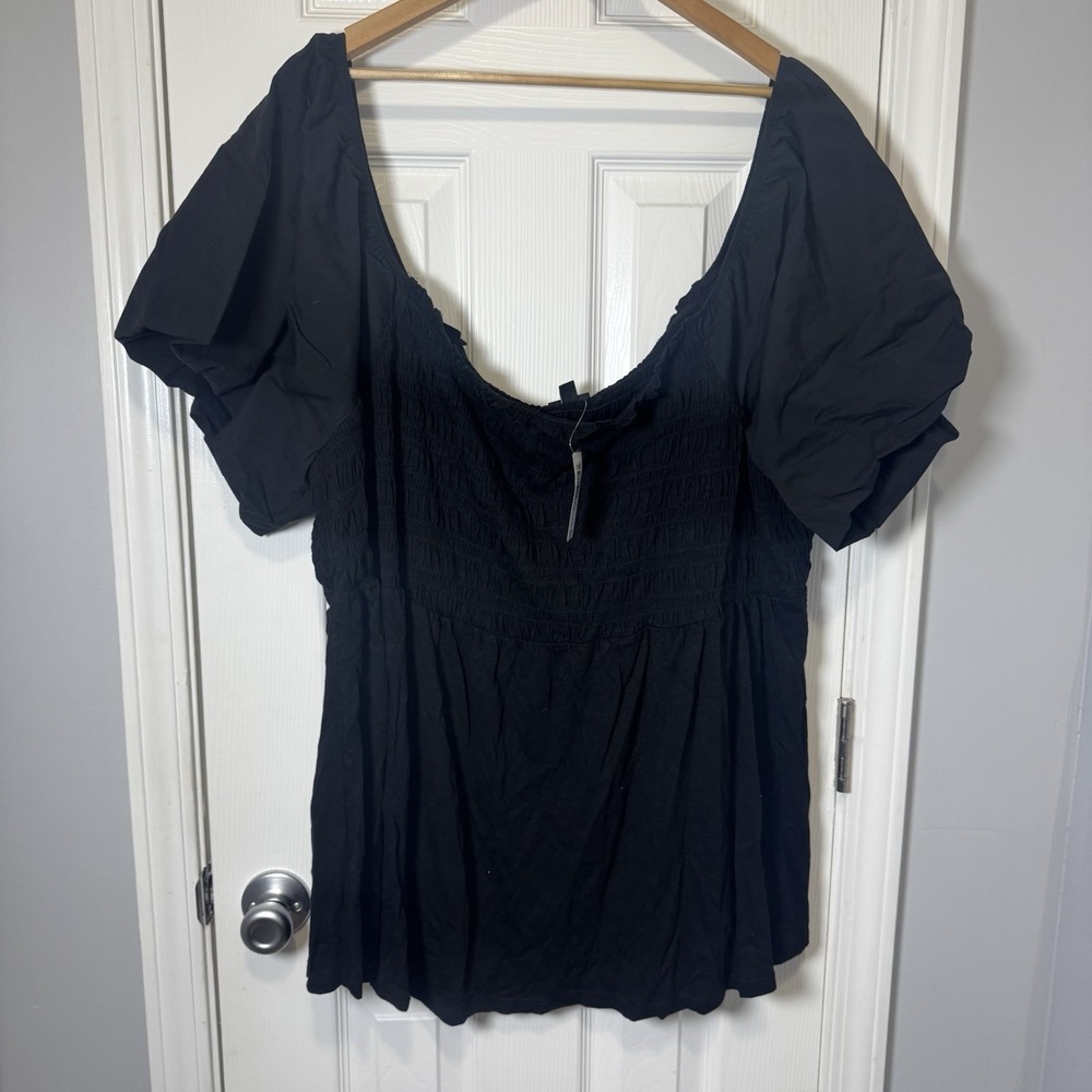 Torrid Babydoll Cotton Modal Slub‎ Black Poplin Smocked Bodice Puff  Sz 5 5x